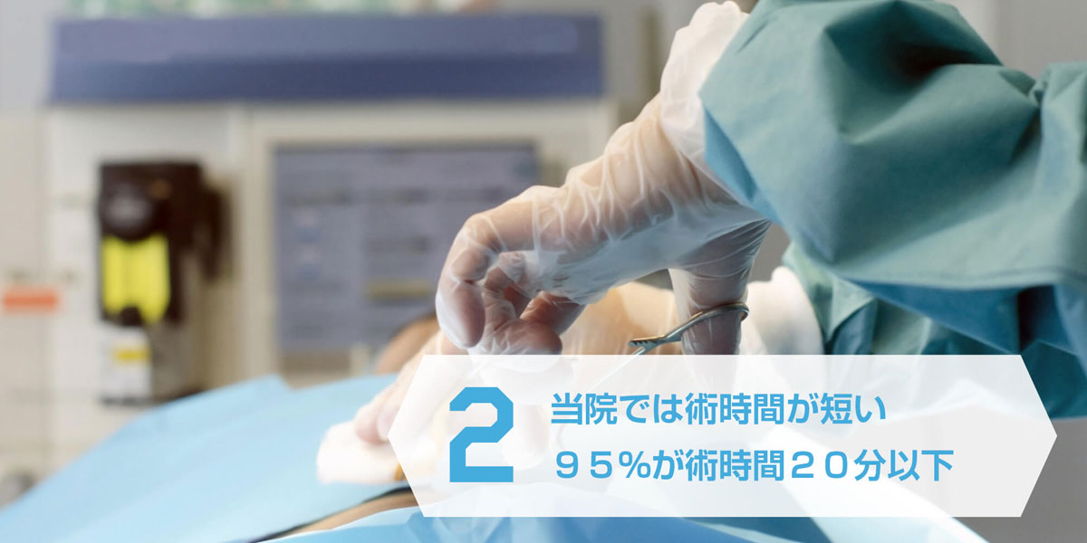 2当院では術時間が短い。95%が術時間20分以下